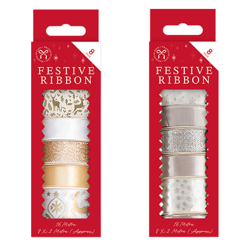 Christmas Ribbon 2m 8 Pack Assorted Festive Designs Christmas Wrapping & Tissue Paper FabFinds