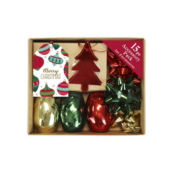 Festive Traditional Tag & Ribbon Accessory Box 15 Piece