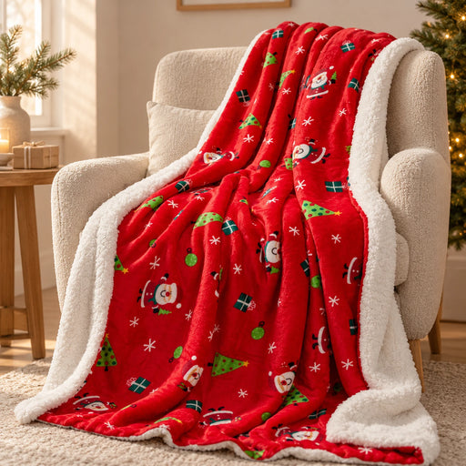Festive Santa Sherpa Blanket 130 x 180cm Throws & Blankets FabFinds