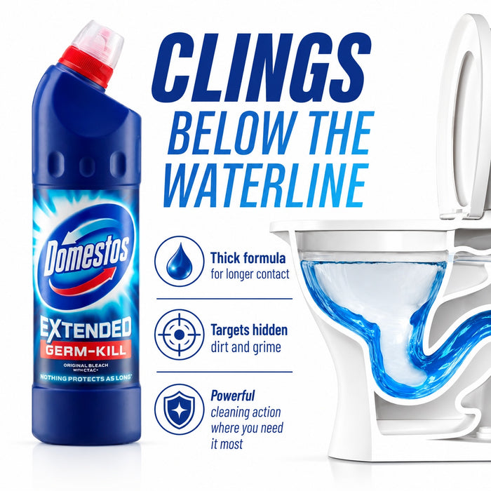 Domestos Extended Germ Kill Original Bleach 750ml Assorted Pack Size Toilet Cleaners Domestos