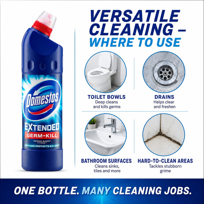 Domestos Extended Germ Kill Original Bleach 750ml Assorted Pack Size Toilet Cleaners Domestos