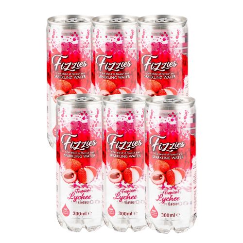 Fizzies Flavoured Sparkling Water Pack Of 6 300ml Assorted Flavours Drinks Fizzies Tropical Lychee  