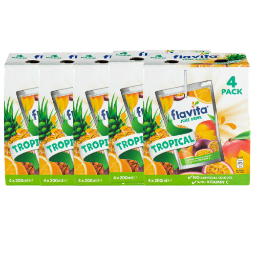 Flavita Tropical Juice Drink 4 x 200ml Assorted Packs Drinks flavita Pack of 5