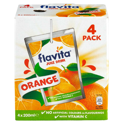 Flavita Orange Juice Drink 4 x 200ml Assorted Packs Drinks flavita Pack of 1