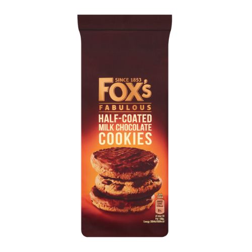 Fox's Fabulous Half Coated Milk Chocolate Cookies 175g Biscuits & Cereal Bars Fox's   