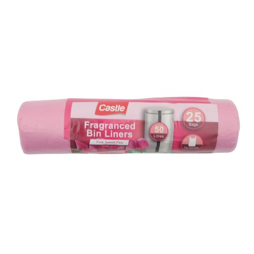 Castle Fragranced Bin Liners Pink Sweet Pea 50L 25 Bags Bin Cleaners & Accessories Castle   