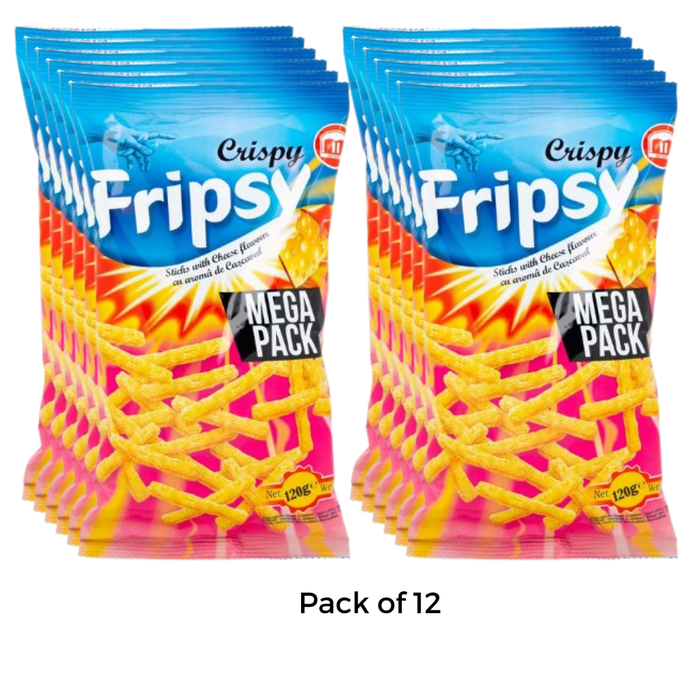 Fripsy Crispy Stix Cheese Flavour Stick Crips 120g Assorted Packs Crisps, Snacks & Popcorn frispy Pack of 12