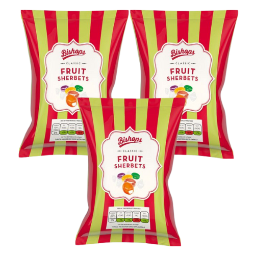 Bishops Classic Fruit Sherbets 140g Assorted Pack Sweets, Mints & Chewing Gum Bishop's Pack of 3