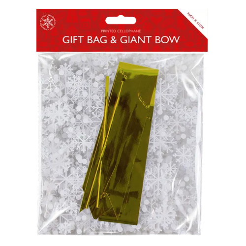 Christmas Cellophane Gift Bag With Giant Bow Assorted Festive Colours 76 x 61 x 10.5 cm Gift Wrapping FabFinds Gold