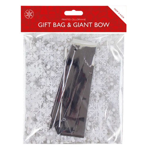 Christmas Cellophane Gift Bag With Giant Bow Assorted Festive Colours 76 x 61 x 10.5 cm Gift Wrapping FabFinds Silver