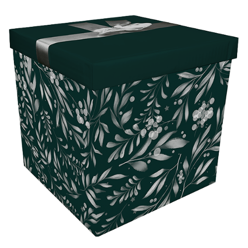 Christmas Folding Gift Box With Bow Tie 30cm x 30cm Christmas Gift Bags & Boxes FabFinds Leaves