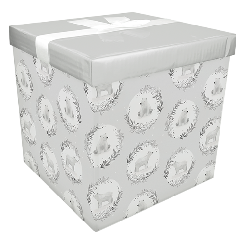 Christmas Folding Gift Box With Bow Tie 30cm x 30cm Christmas Gift Bags & Boxes FabFinds Polar Bear