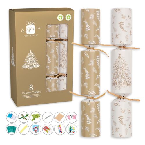 Giftmaker Gold & Cream Christmas Crackers 8 Pack Christmas Accessories Giftmaker   
