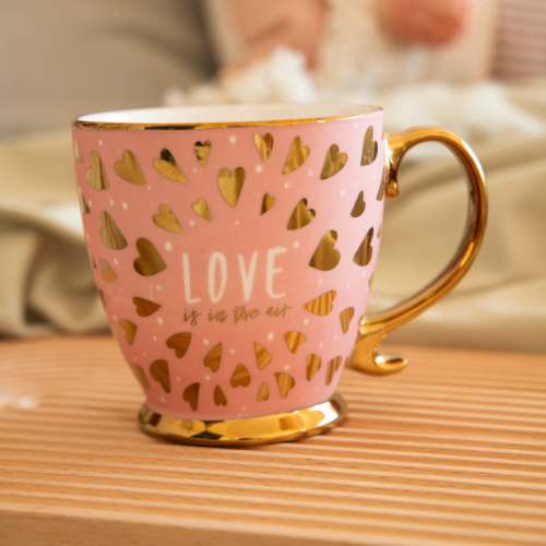 Love Is In The Air Ceramic Mugs with Gold Finish 400ml in Assorted Designs Mugs FabFinds Blush Pink