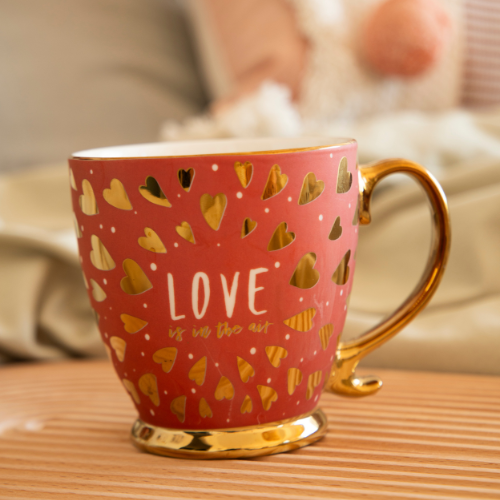 Love Is In The Air Ceramic Mugs with Gold Finish 400ml in Assorted Designs Mugs FabFinds Sunset Rose