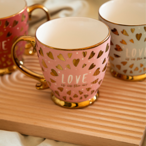 Love Is In The Air Ceramic Mugs with Gold Finish 400ml in Assorted Designs Mugs FabFinds