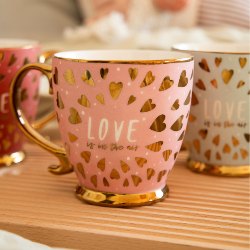 Love Is In The Air Ceramic Mugs with Gold Finish 400ml in Assorted Designs Mugs FabFinds