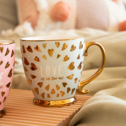 Love Is In The Air Ceramic Mugs with Gold Finish 400ml in Assorted Designs Mugs FabFinds