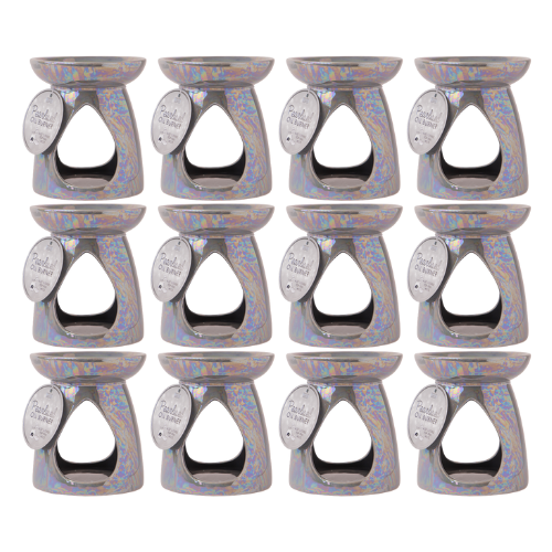 Deluxe Teardrop Pearlised Oil and Wax Melt Burner 14cm Assorted Colours Wax Melts & Oil Burners FabFinds Grey 12 Pack