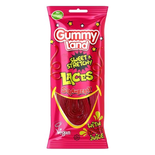 Gummy Land Strawberry Laces 80g Sweets, Mints & Chewing Gum gummy land   