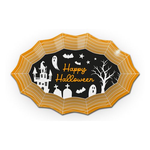 Halloween Web Shaped Plastic Serving Plate Assorted Colours Halloween Accessories Gem Imports Yellow  