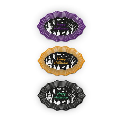 Halloween Web Shaped Plastic Serving Plate Assorted Colours Halloween Accessories Gem Imports   