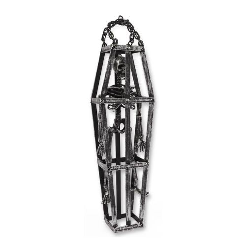 Hanging Skeleton In Cage Halloween Decoration H42cm Halloween Decorations FabFinds Silver  