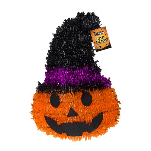 Halloween Tinsel Character Plaque Assorted Styles Halloween Decorations Gem Imports Pumpkin With Hat  