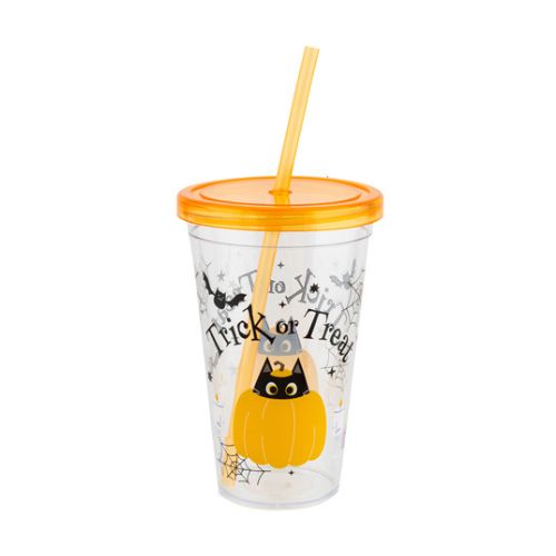 Halloween Yellow Trick Or Treat Drinking Cup With Straw Halloween Accessories FabFinds   