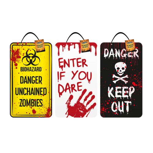 Halloween Warning Plaque Assorted Styles 40x23cm Halloween Decorations Gem Imports   