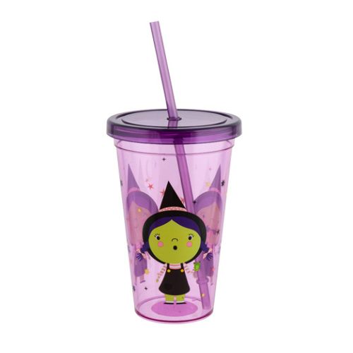 Halloween Purple Witch Drinking Cup With Straw Halloween Accessories FabFinds   
