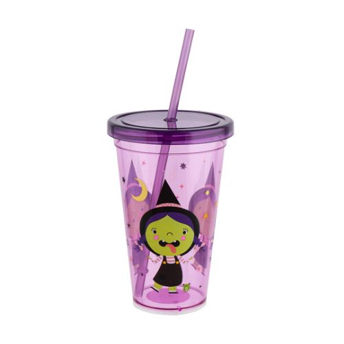 Halloween Purple Witch Drinking Cup With Straw Halloween Accessories FabFinds   
