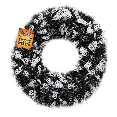 Halloween Tinsel Skull Wreath Assorted Colours Halloween Decorations Gem Imports Black  