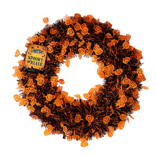 Halloween Tinsel Skull Wreath Assorted Colours Halloween Decorations Gem Imports Orange  