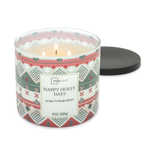 Mainstays Scented 3 Wick Jar Candle Happy Holly Days 13oz Candles Mainstays