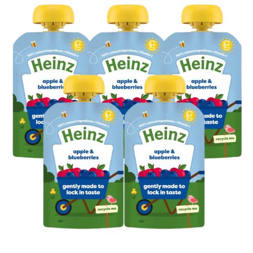 Heinz Apple and Blueberries Puree Pouch 6 months+ 5x100g 5 Pk baby Heinz   