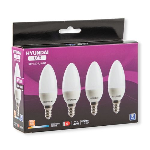 Hyundai LED 490lm Light Bulbs 6W C37 4 Pack Home Lighting Hyundai   