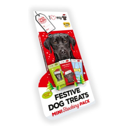 I Love My Dog Festive Dog Treats Mini Stocking Pack 3 x 100g Dog Food & Treats I Love My Dog   