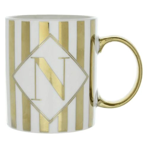 Gold and White Electroplated Straight Sided Initial N Mug Mugs Candlelight   