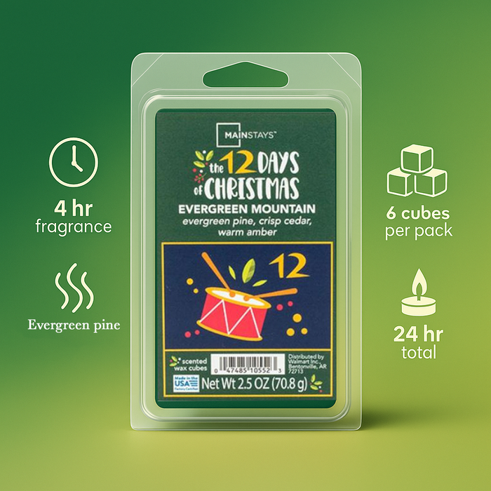 Mainstays Evergreen Mountain Wax Melts Pine Cedar Amber 2.5oz Wax Melts Mainstays