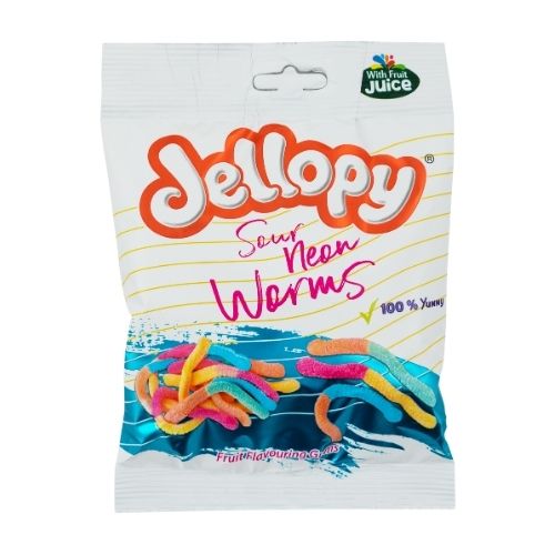 Jellopy Sour Neon Worms Sweets 150g Sweets, Mints & Chewing Gum jellopy   