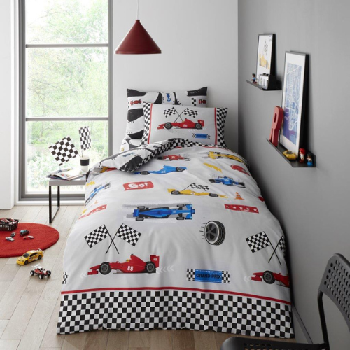 Kids Printed Duvet Cover Set Single Size Assorted Designs Duvet Sets FabFinds Racing Cars