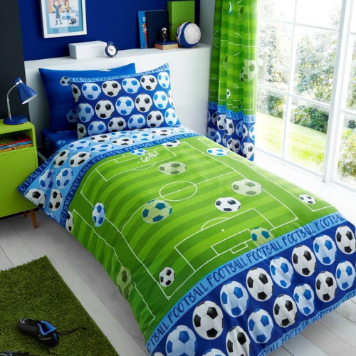 Kids Printed Duvet Cover Set Single Size Assorted Designs Duvet Sets FabFinds Goal Blue