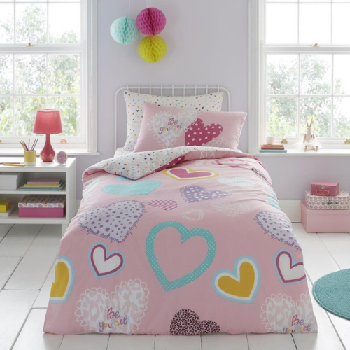 Kids Printed Duvet Cover Set Single Size Assorted Designs Duvet Sets FabFinds Hearts