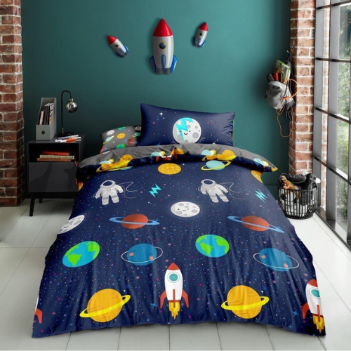 Kids Printed Duvet Cover Set Single Size Assorted Designs Duvet Sets FabFinds Space