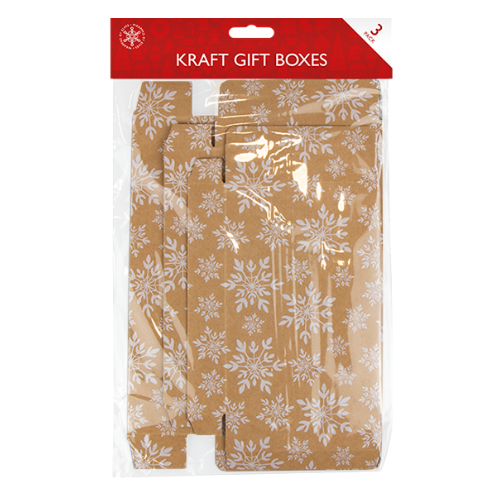 Printed Flat Pack Gift Boxes 3 Pack Christmas Gift Bags & Boxes FabFinds Snowflake