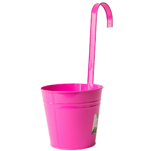 Colourful Tin Pail Over The Fence Plant Pot Large 15cm Assorted Colours Plant Pots & Planters FabFinds Pink