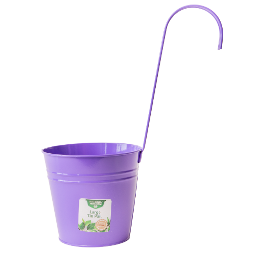 Colourful Tin Pail Over The Fence Plant Pot Large 15cm Assorted Colours Plant Pots & Planters FabFinds Purple