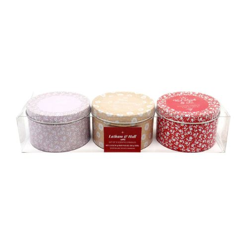 Latham & Hall Set of 3 Scented Tin Candles - Vintage Linen, Red Apple & Fig, Rose Candles Latham & Hall   