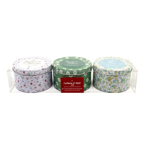 Latham & Hall Set Of 3 Scented Candles Honeysuckle, Evergreen & Alpine Candles Latham & Hall   